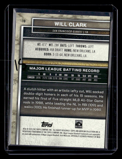 2025 Topps Museum Collection #10 Will Clark Pink Sapphire #/199