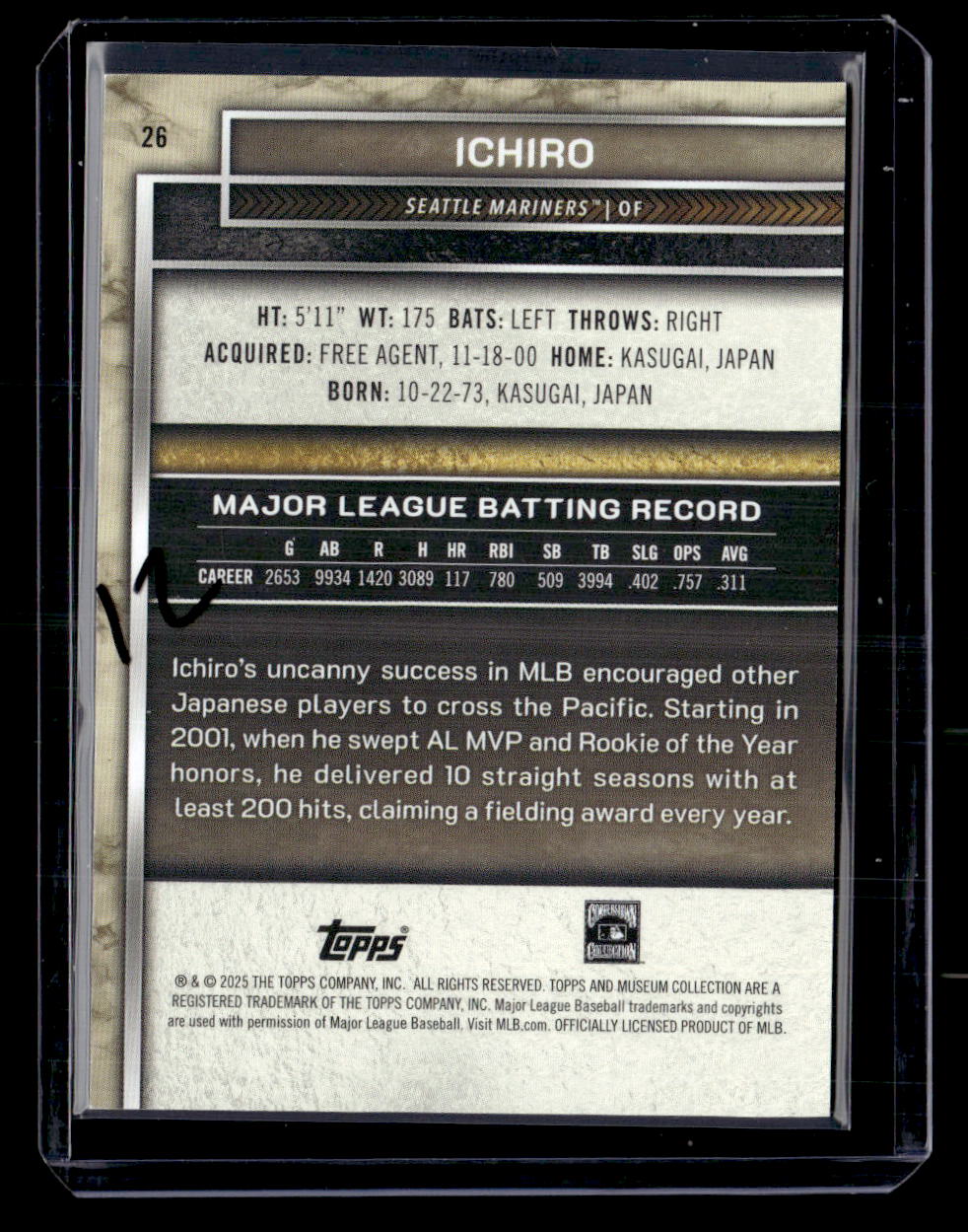 2025 Topps Museum Collection #26 Ichiro Gold #/249