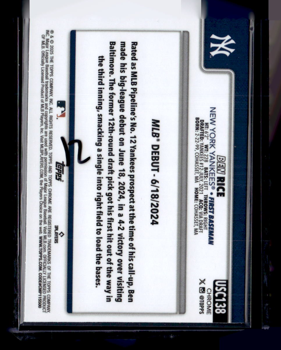 2025 Topps Chrome Update Sapphire Edition #USC138 Ben Rice