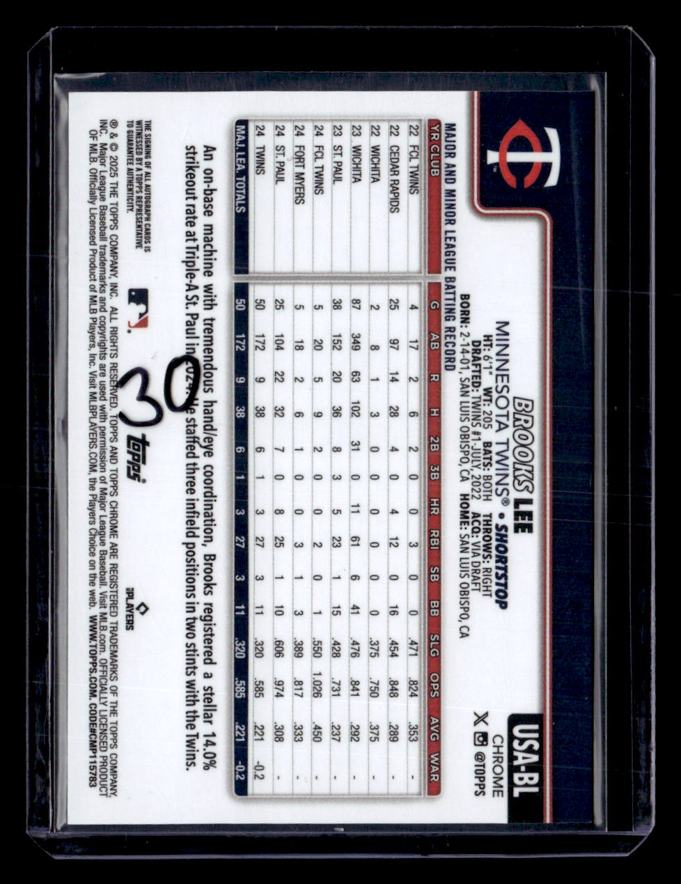 2025 Topps Chrome Update Sapphire Edition #USA-BL Brooks Lee Sapphire Auto