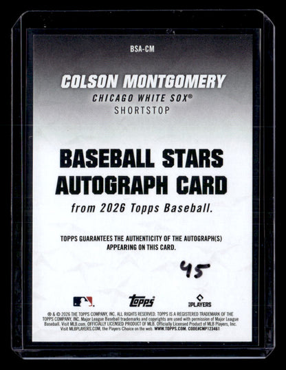 2026 Topps #BSA-CM Colson Montgomery Baseball Stars Autographs (Series One)