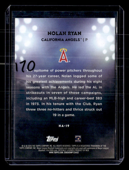 2026 Topps #HA-19 Nolan Ryan Home Field Advantage