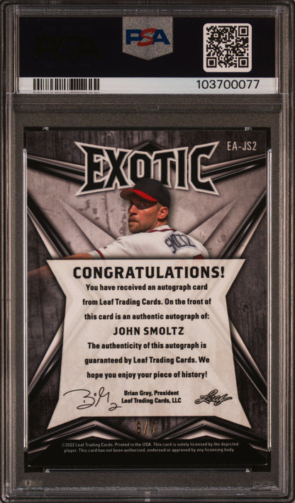 2022 Leaf Exotic Autographs #EAJS2 John Smoltz Autograph-Peacock PSA 9 103700077