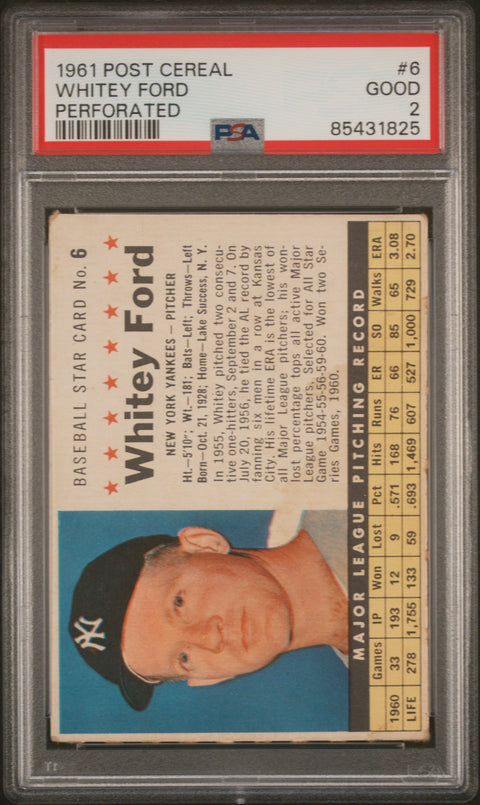 1961 Post Cereal #6 Whitey Ford Perforated PSA 2