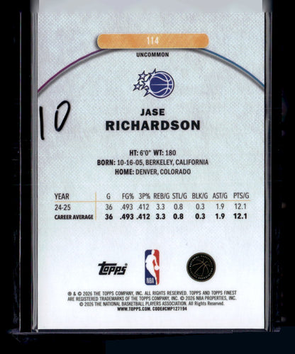 2025-26 Finest #114 Jase Richardson Green Refractor #/35