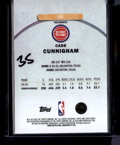 2025-26 Finest #145 Cade Cunningham Blue X-Fractor #/75