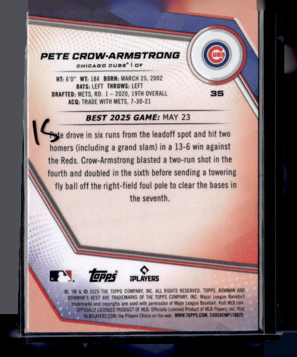2025 Bowman’s Best #35 Pete Crow-Armstrong Purple Lazer #/250