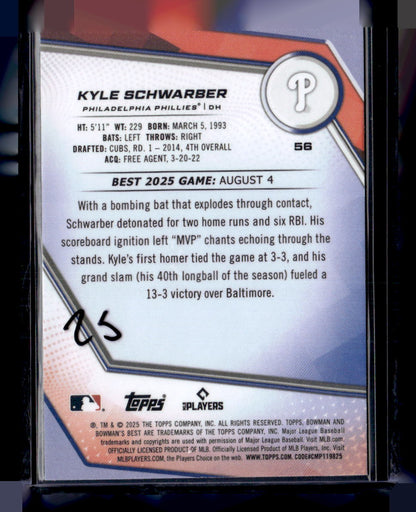 2025 Bowman’s Best #56 Kyle Schwarber Blue Lazer #/150