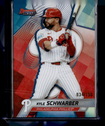 2025 Bowman’s Best #56 Kyle Schwarber Blue Refractor #/150