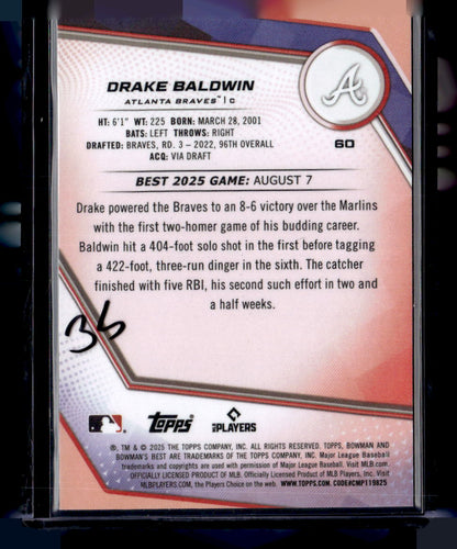 2025 Bowman’s Best #60 Drake Baldwin Yellow Refractor #/75