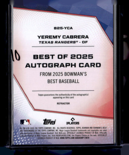2025 Bowman’s Best #B25-YCA Yeremy Cabrera Best of 2025 Autographs Refractor