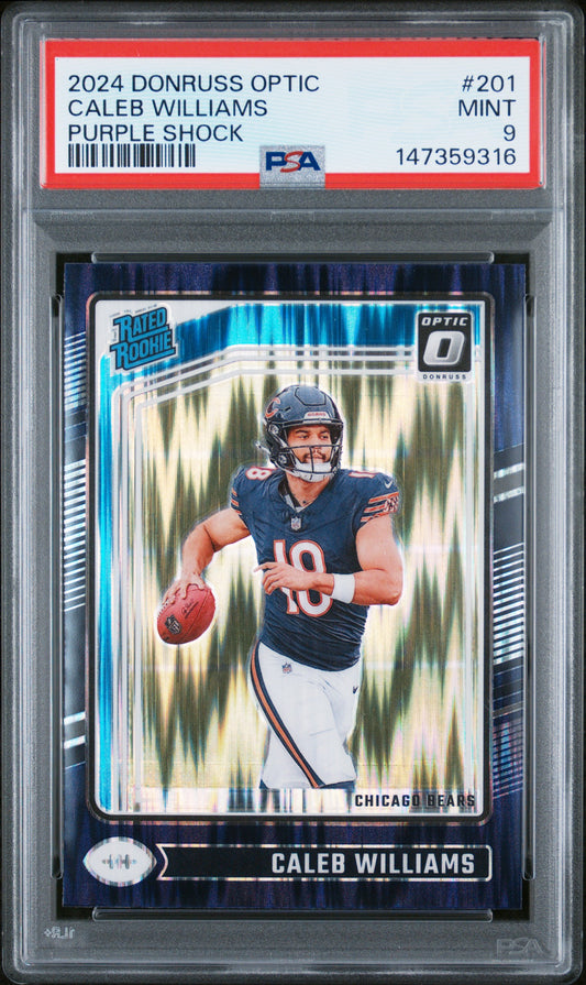 2024 PANINI DONRUSS OPTIC CALEB WILLIAMS #201 PURPLE SHOCK PSA 9