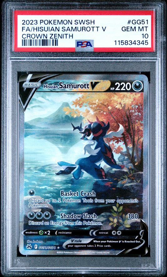 2023 POKEMON SWORD AND SHIELD CROWN ZENITH FA/HISUIAN SAMUROTT V #GG51 PSA 10 - Image 1