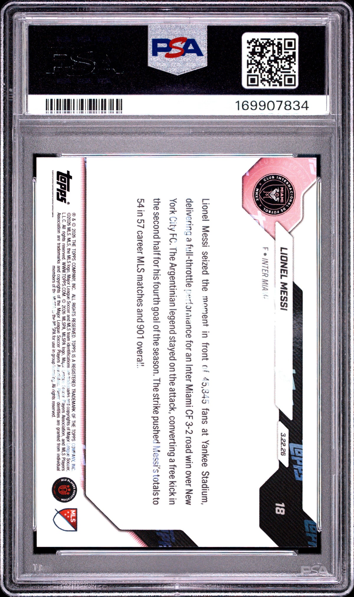 2026 TOPPS NOW MLS LIONEL MESSI #18 PSA 9