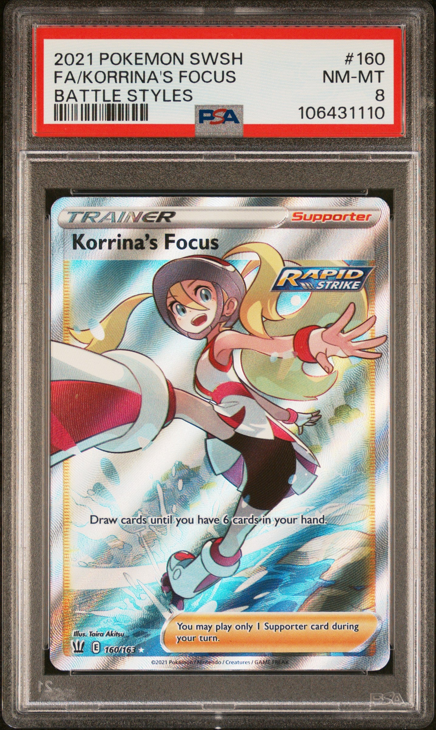 2021 POKEMON SWORD & SHIELD BATTLE STYLES FA/KORRINA'S FOCUS #160 BATTLE STYLES PSA 8