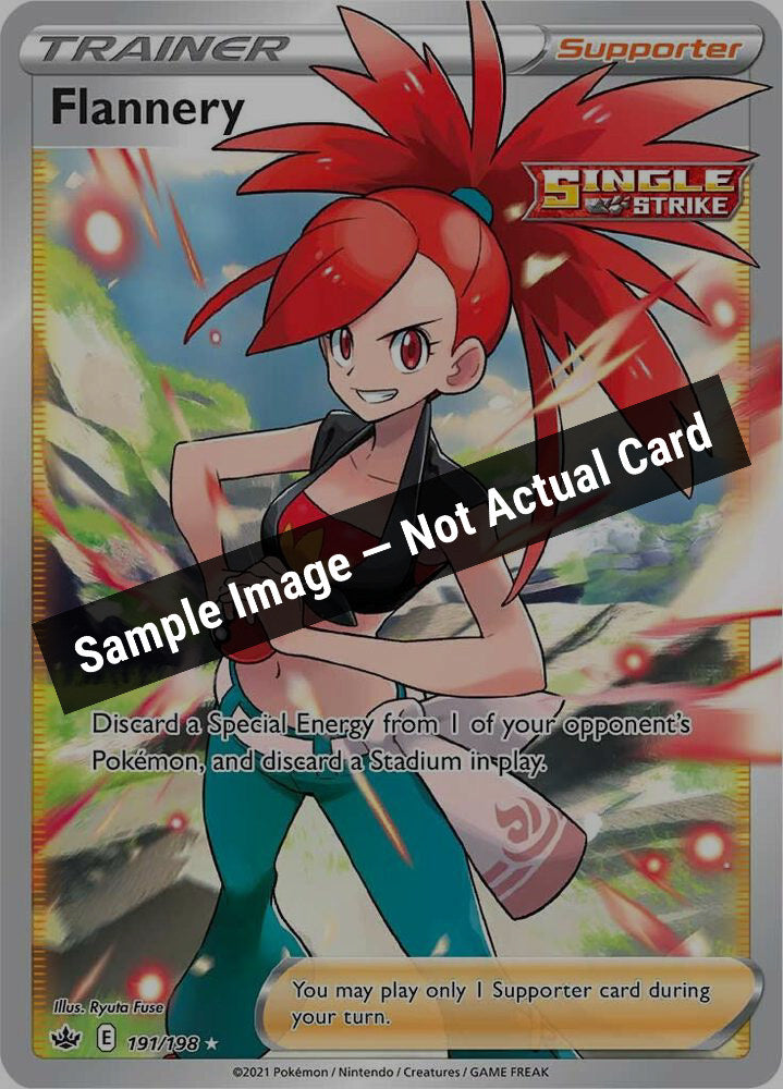 Pokemon,SWSH06: Chilling Reign,Flannery (Full Art) - 191/198,Holofoil,Near Mint — Sample Image, Not Actual Card