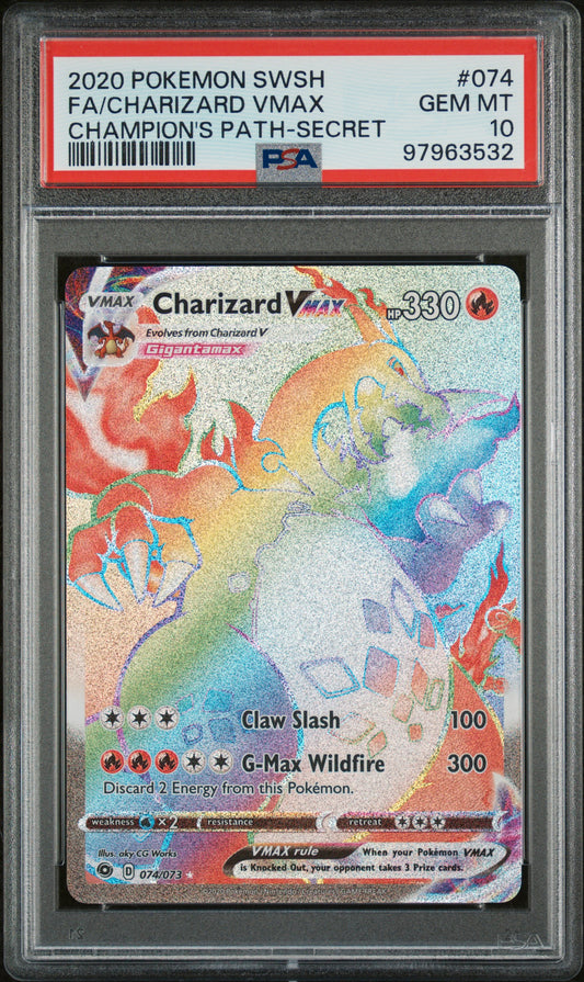 2020 Pokemon Sword & Shield Champion'S Path #074 Fa/Charizard Vmax Champion'S Path-Secret PSA 10