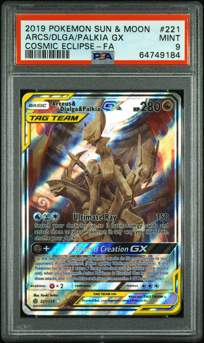 2019 Pokemon Sun & Moon Cosmic Eclipse #221 Arcs/Dlga/Palkia Gx Cosmic Eclipse-Fa PSA 9