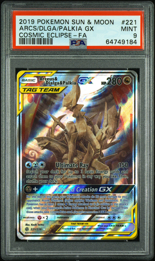 2019 Pokemon Sun & Moon Cosmic Eclipse #221 Arcs/Dlga/Palkia Gx Cosmic Eclipse-Fa PSA 9
