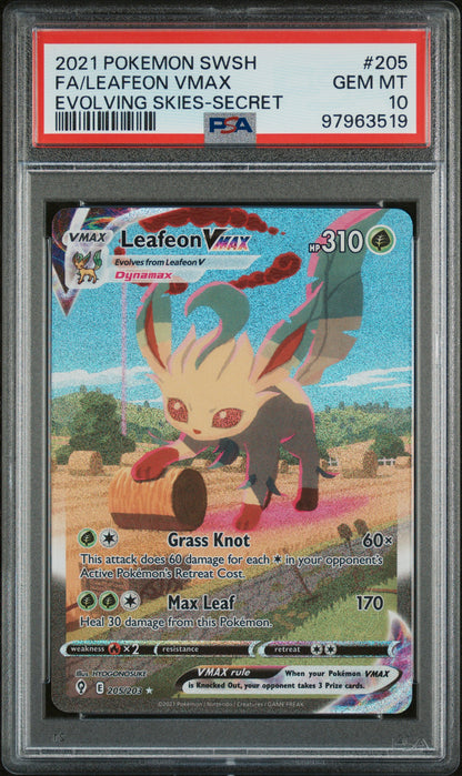 2021 Pokemon Sword & Shield Evolving Skies #205 Fa/Leafeon Vmax Evolving Skies-Secret PSA 10