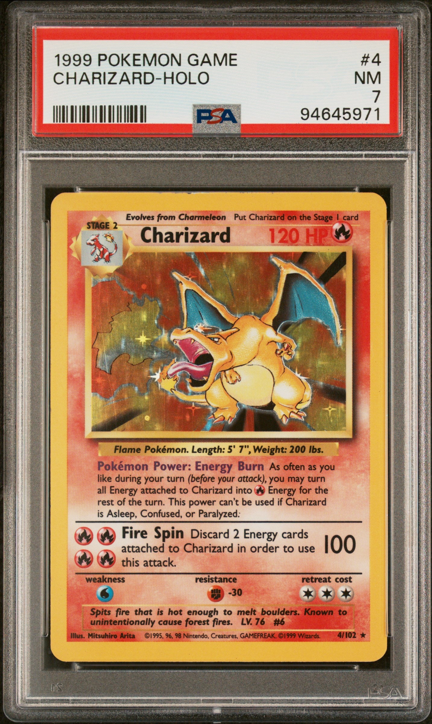 1999 Pokemon Game #4 Charizard-Holo PSA 7