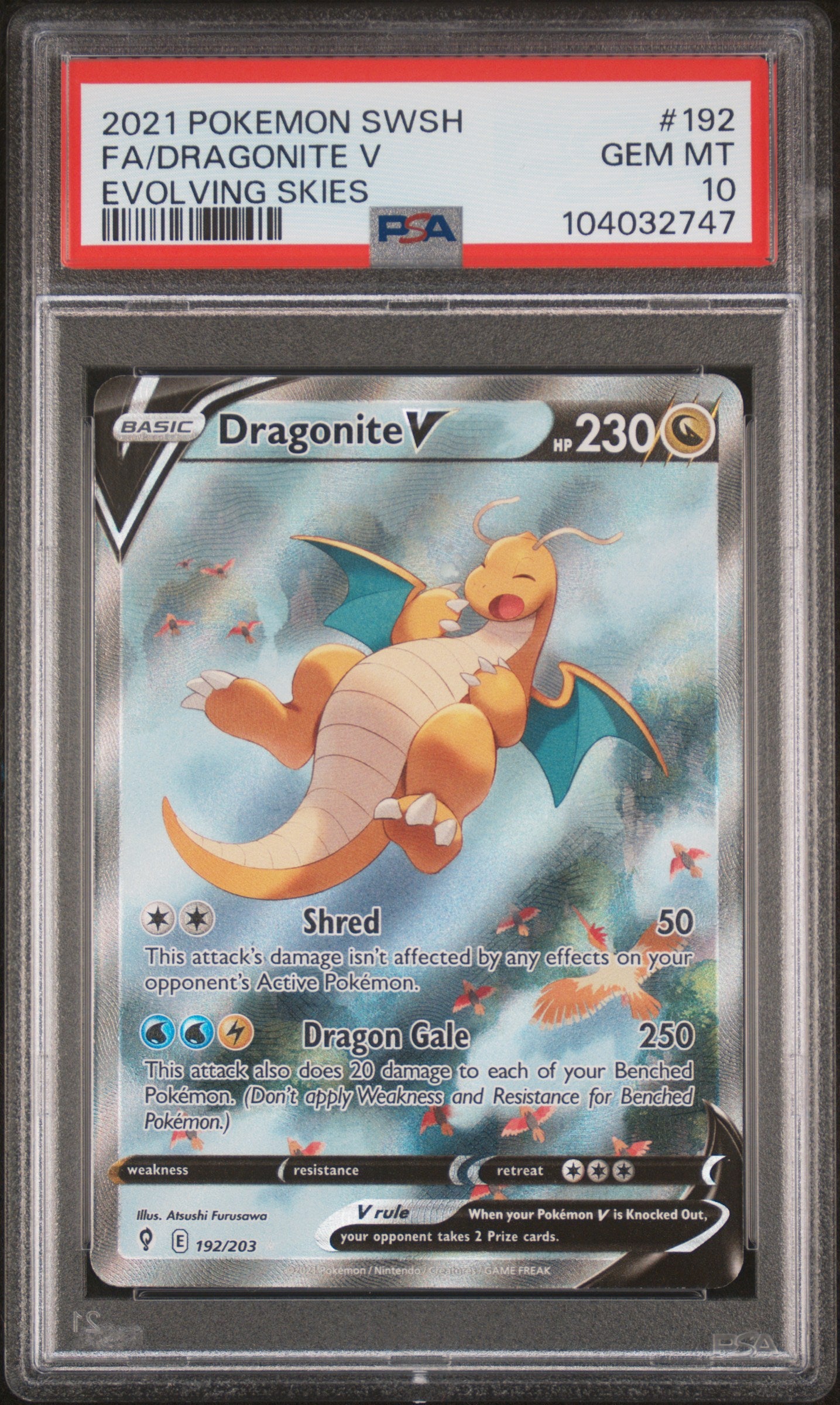 2021 Pokemon Sword & Shield Evolving Skies #192 Fa/Dragonite V Evolving Skies PSA 10
