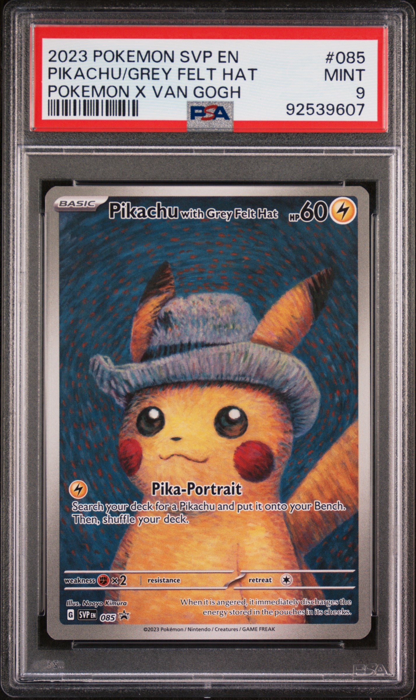 2023 Pokemon Svp En-Sv Black Star Promo #085 Pikachu/Grey Felt Hat Pokemon X Van Gogh PSA 9
