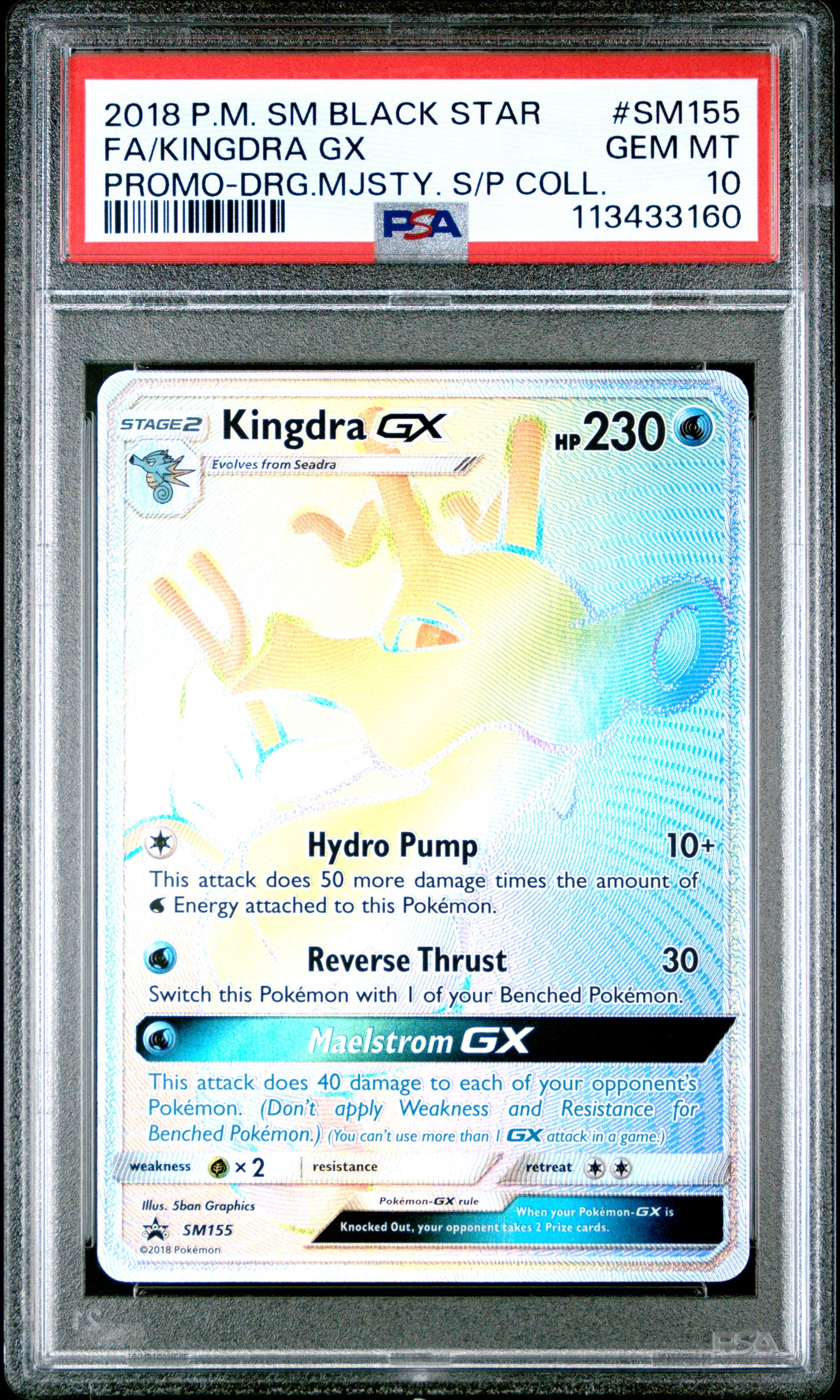 2018 Pokemon Sm Black Star Promo #SM155 Fa/Kingdra Gx Promo-Drg.Mjsty. S/P Coll. PSA 10