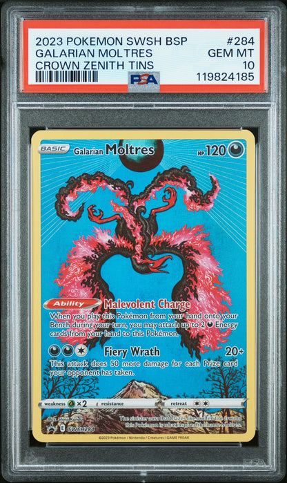 2023 Pokemon Swsh Black Star Promo #284 Galarian Moltres Crown Zenith Tin PSA 10