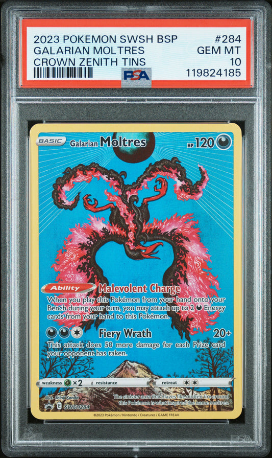 2023 Pokemon Swsh Black Star Promo #284 Galarian Moltres Crown Zenith Tin PSA 10