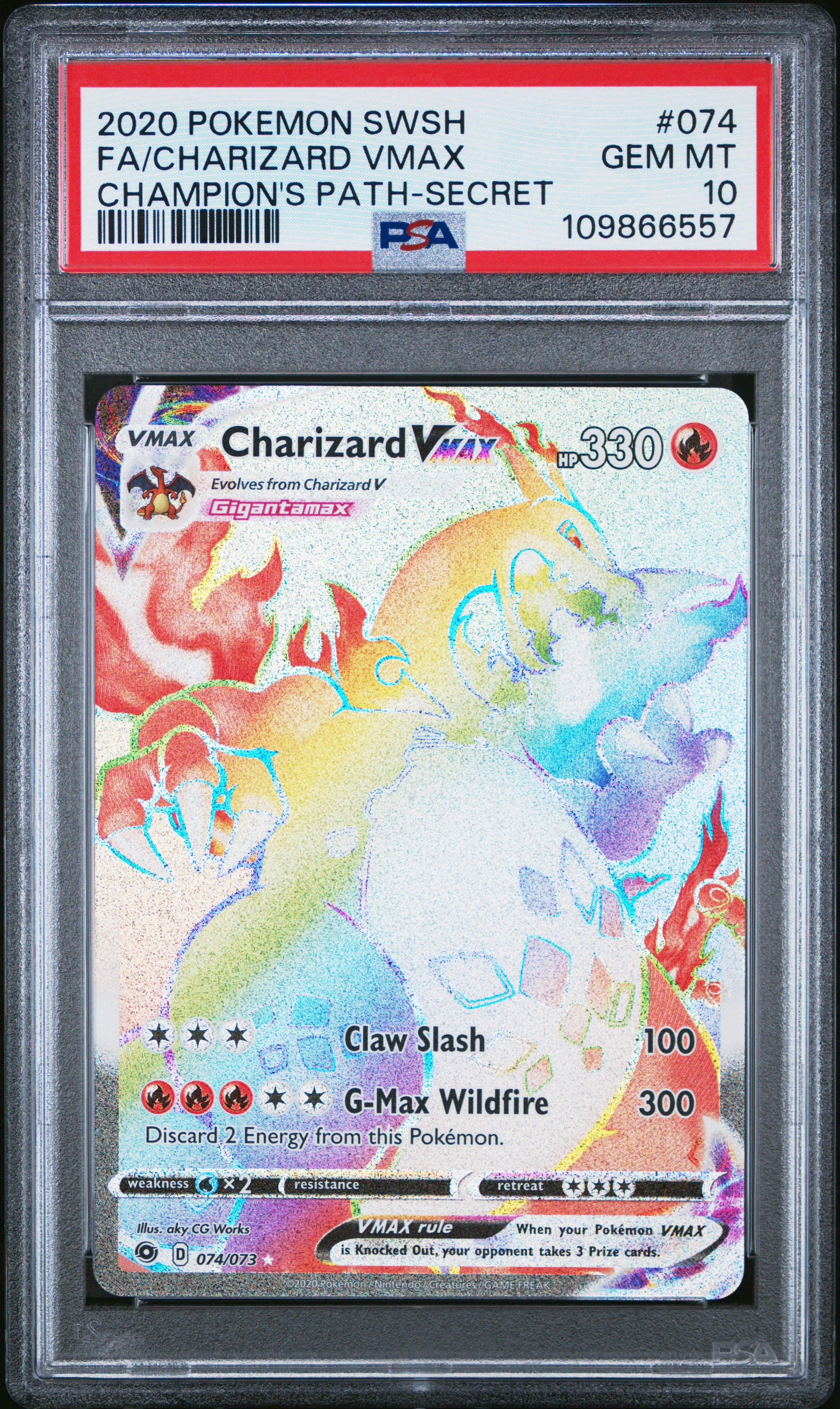 2020 Pokemon Sword & Shield Champion'S Path #074 Fa/Charizard Vmax Champion'S Path-Secret PSA 10