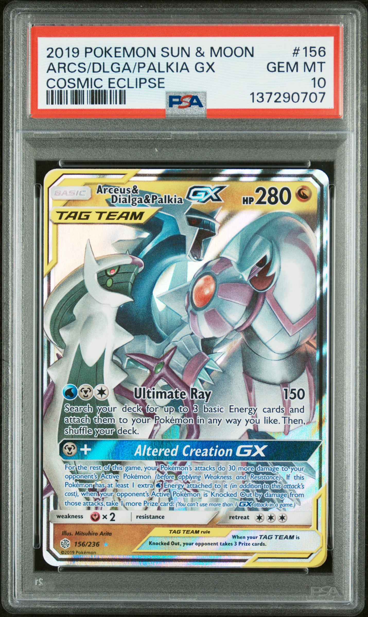 2019 Pokemon Sun & Moon Cosmic Eclipse #156 Arcs/Dlga/Palkia Gx Cosmic Eclipse PSA 10