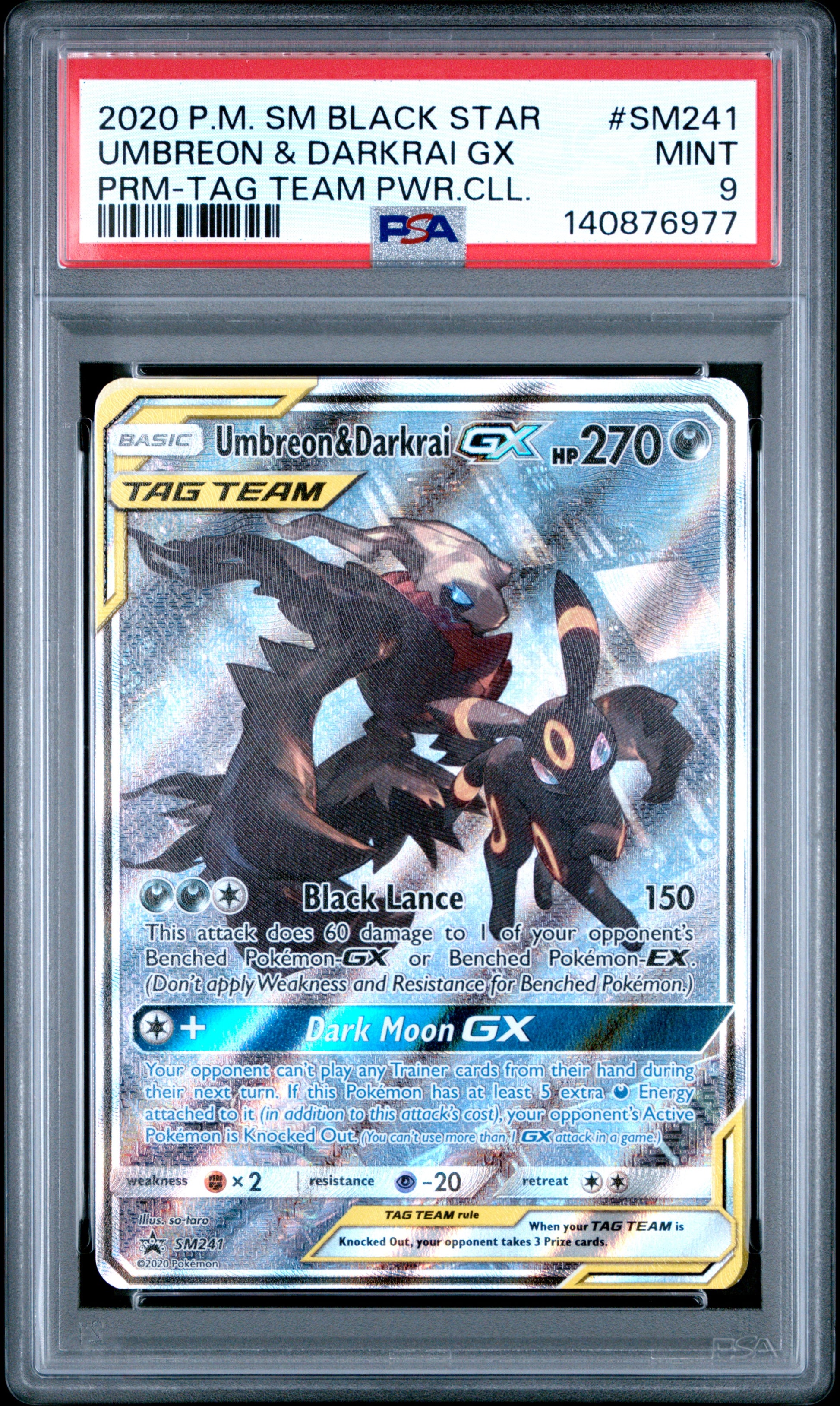 2020 Pokemon Sm Black Star Promo #SM241 Umbreon & Darkrai Gx Prm-Tag Team Pwr.Cll. PSA 9