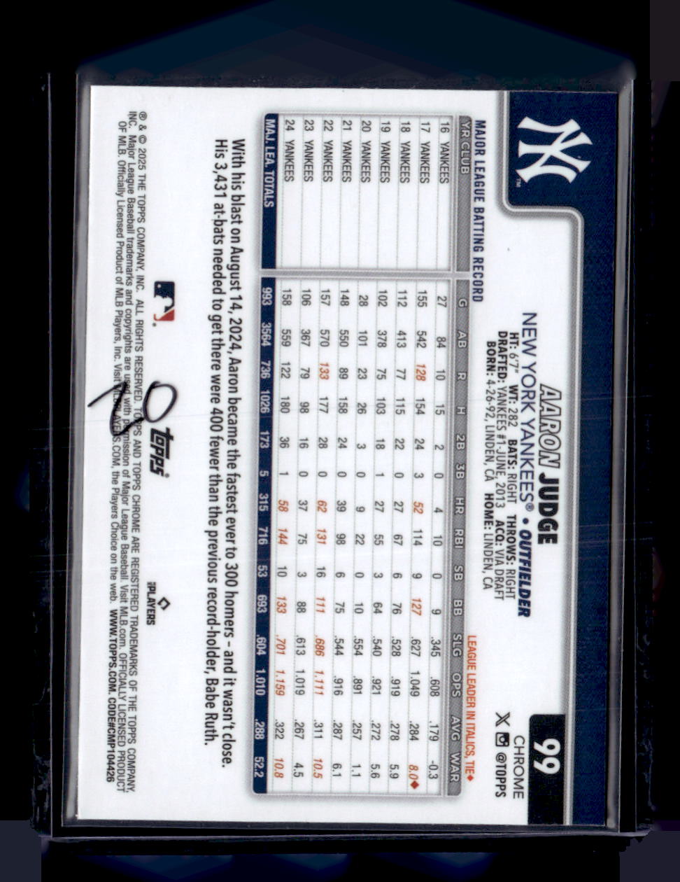 2025 Topps Chrome #99 Aaron Judge Sepia Refractors
