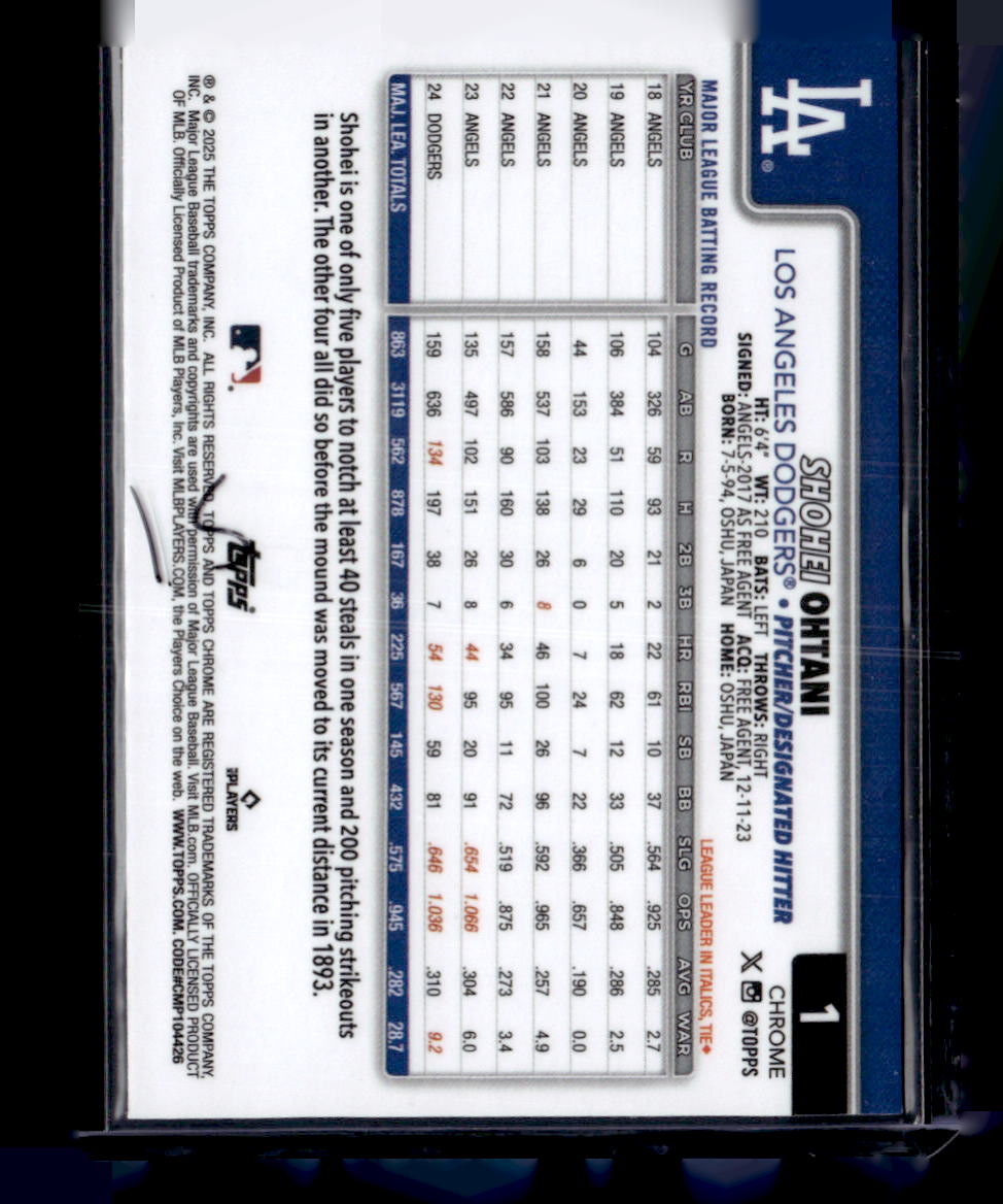 2025 Topps Chrome #1 Shohei Ohtani