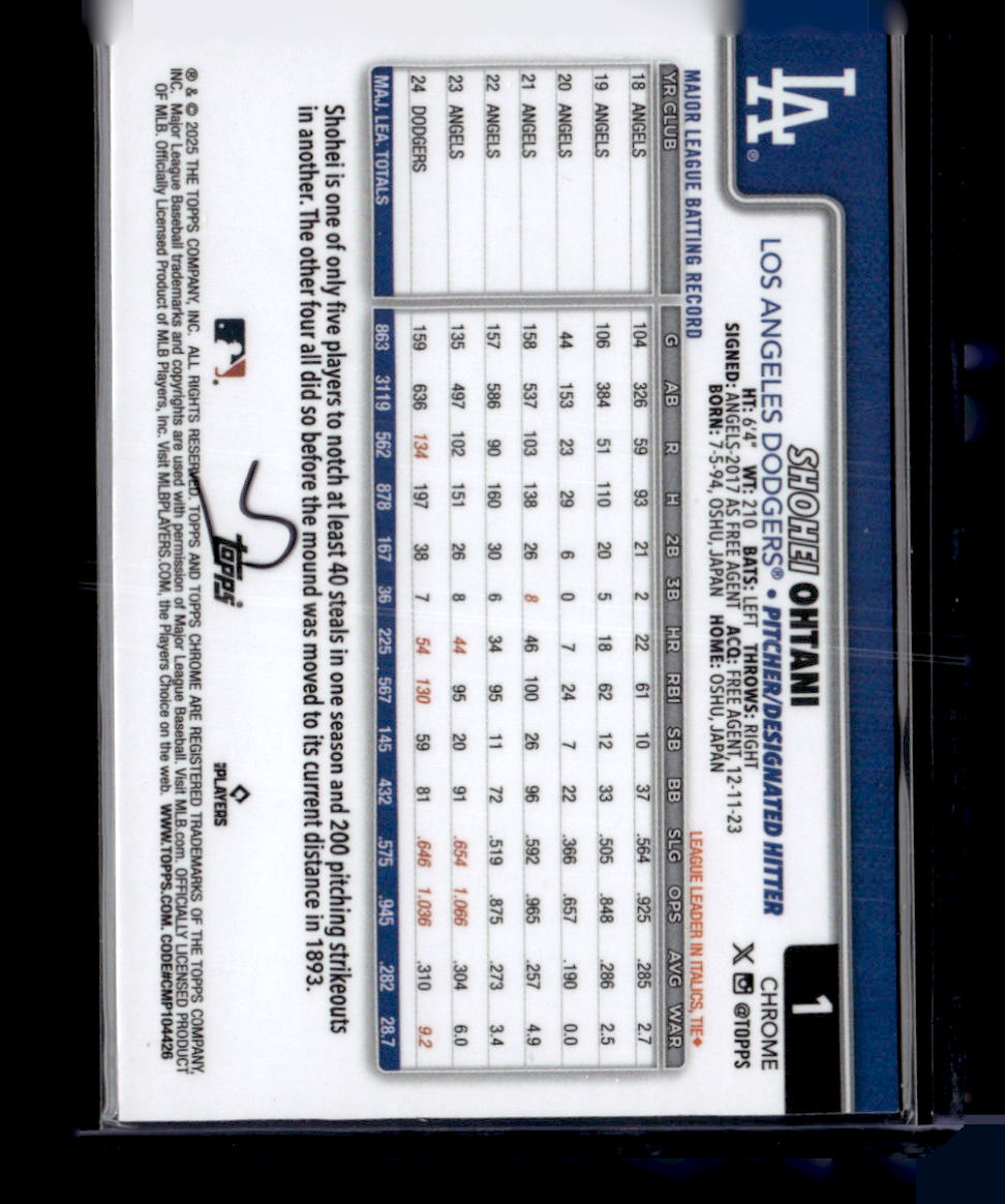 2025 Topps Chrome #1 Shohei Ohtani