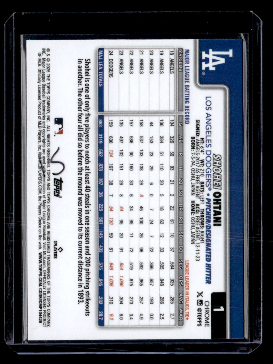 2025 Topps Chrome #1 Shohei Ohtani