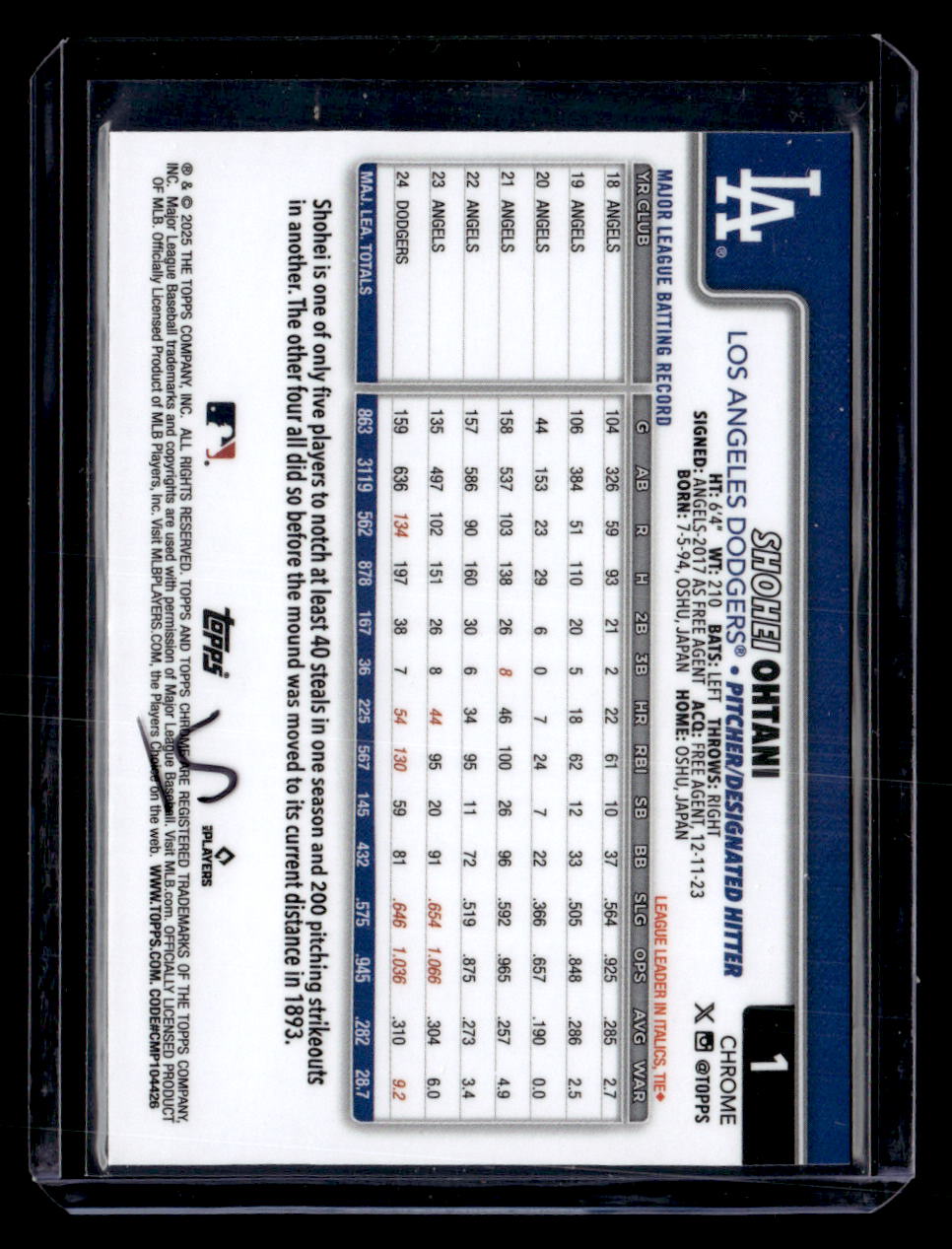 2025 Topps Chrome #1 Shohei Ohtani