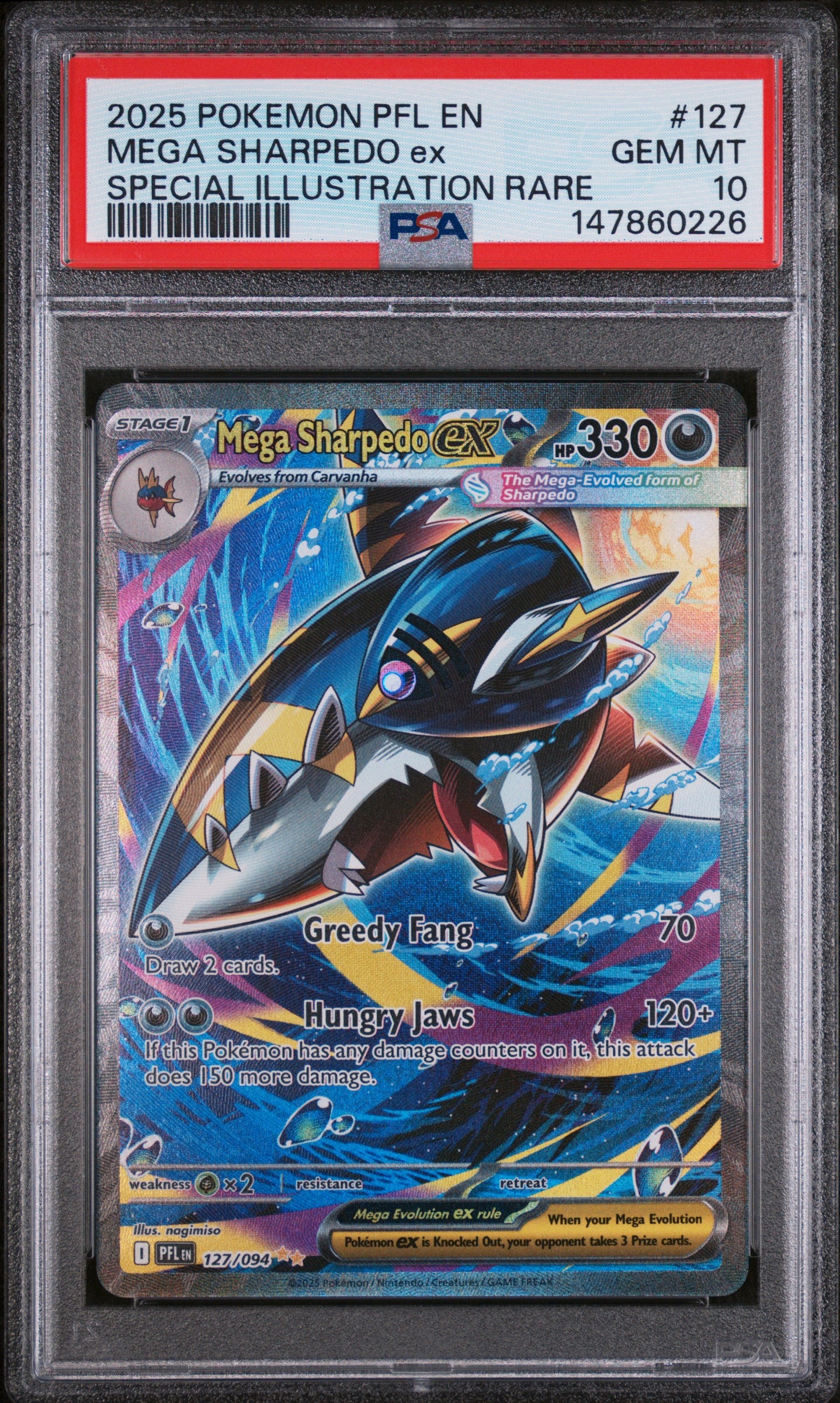 2025 Pokemon Pfl En-Phantasmal Flames #127 Mega Sharpedo Ex Special Illustration Rare PSA 10
