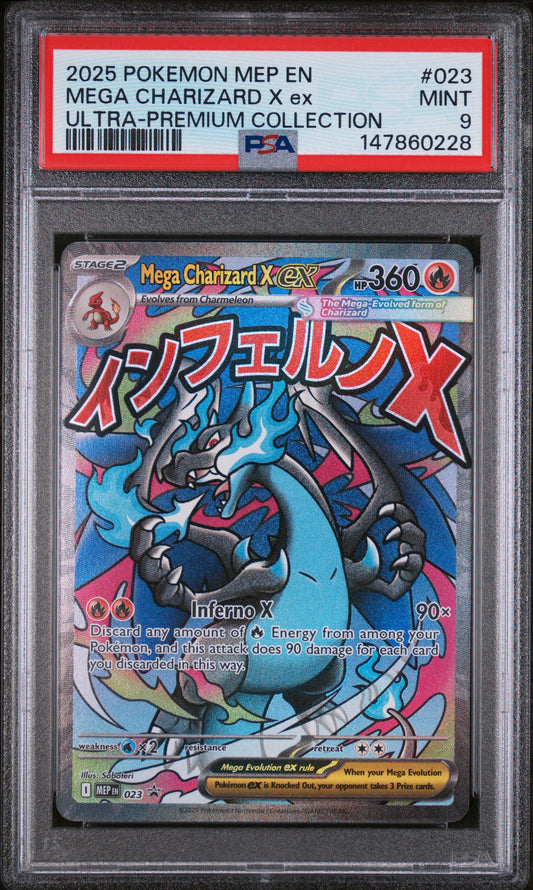 2025 Pokemon Mep En-Me Black Star Promo #023 Mega Charizard X Ex Ultra-Premium Collection PSA 9