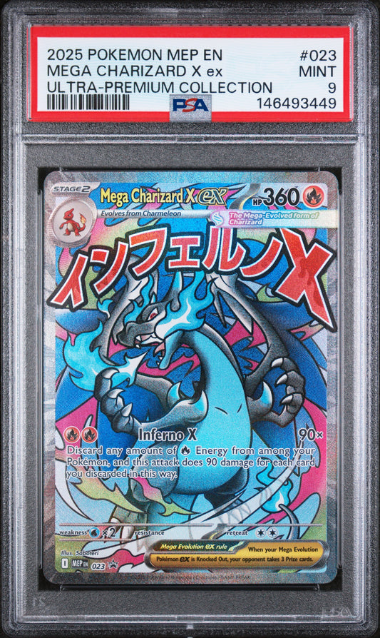 2025 Pokemon Mep En-Me Black Star Promo #023 Mega Charizard X Ex Ultra-Premium Collection PSA 9