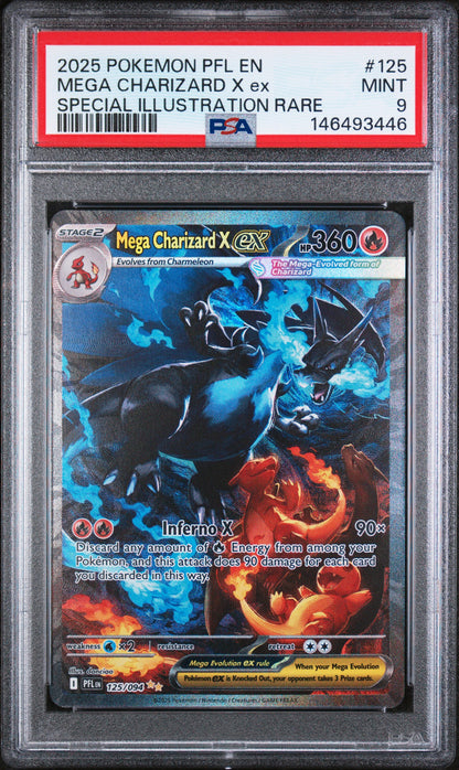 2025 Pokemon Pfl En-Phantasmal Flames #125 Mega Charizard X Ex Special Illustration Rare PSA 9