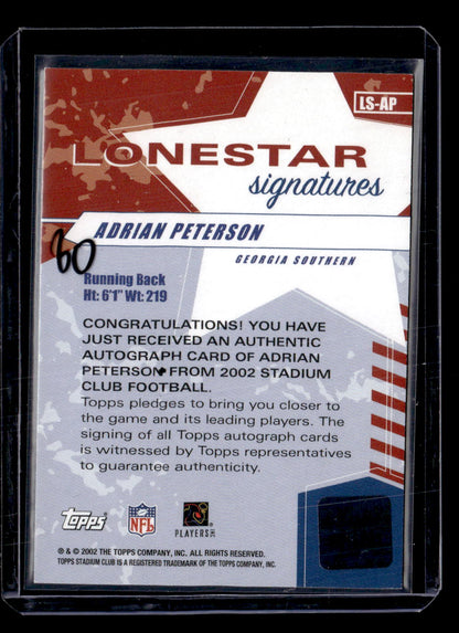 2002 Stadium Club #LS-AP Adrian Peterson Lone Star Signatures