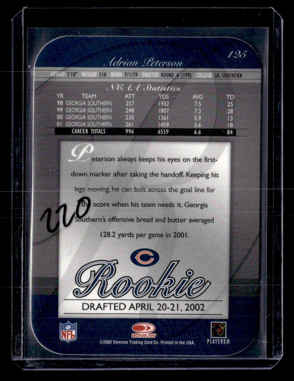 2002 Donruss Elite #125 Adrian Peterson Turn of the Century Autographs #/400