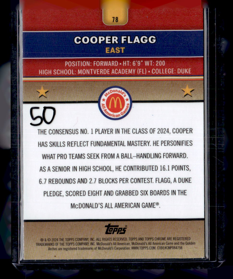 2024 Topps Chrome McDonald's All-American #78 Cooper Flagg RayWave Refractor