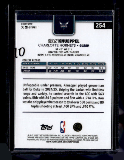 2025-26 Topps Chrome #254 Kon Knueppel RayWave Refractor