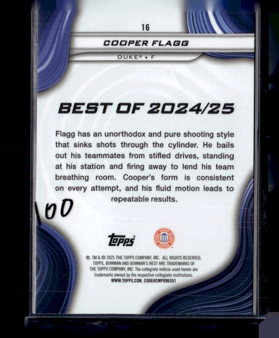 2024-25 Bowman's Best University #16 Cooper Flagg Blue Refractors #/150