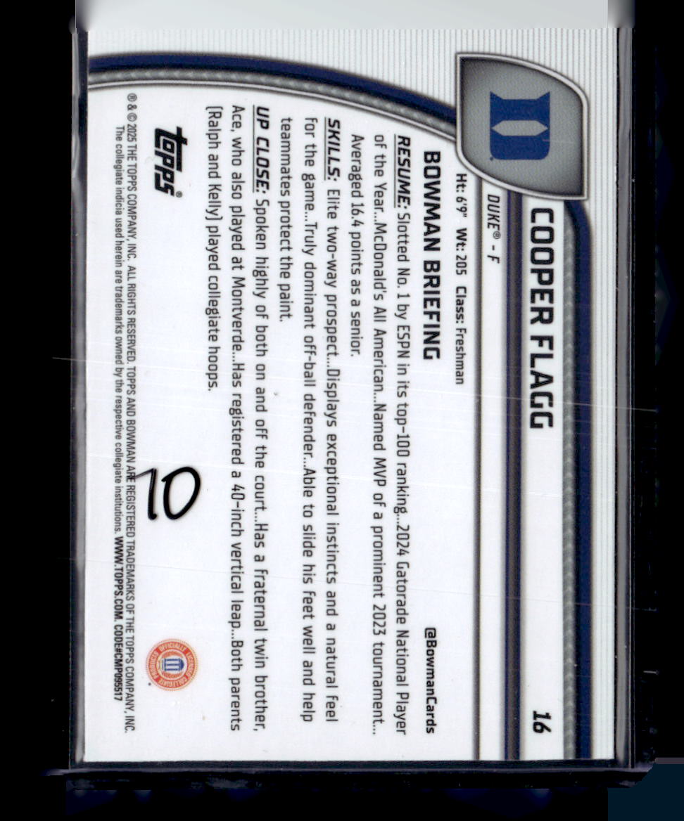 2024-25 Bowman University Chrome Sapphire #16 Cooper Flagg