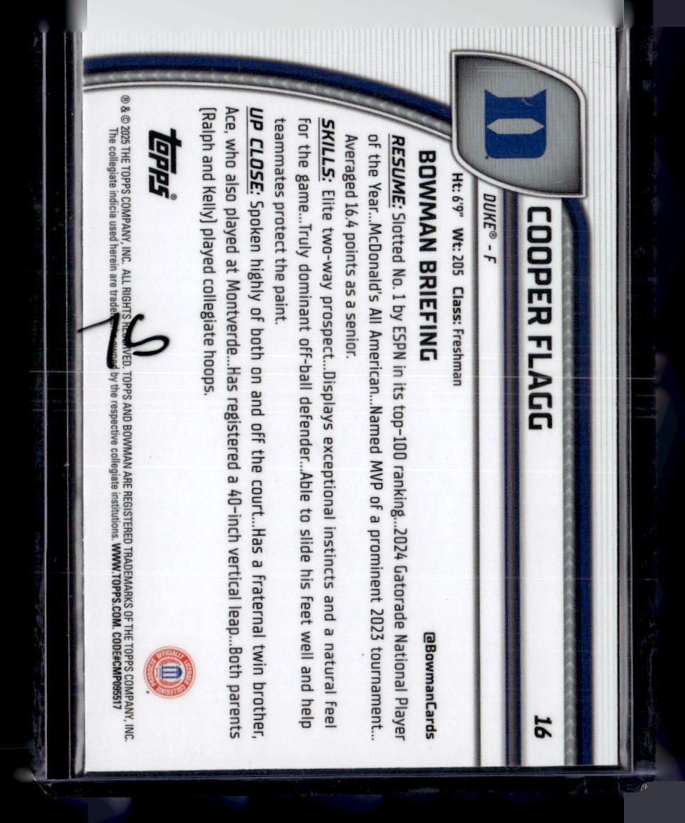 2024-25 Bowman University Chrome #16 Cooper Flagg Black Wave Refractor