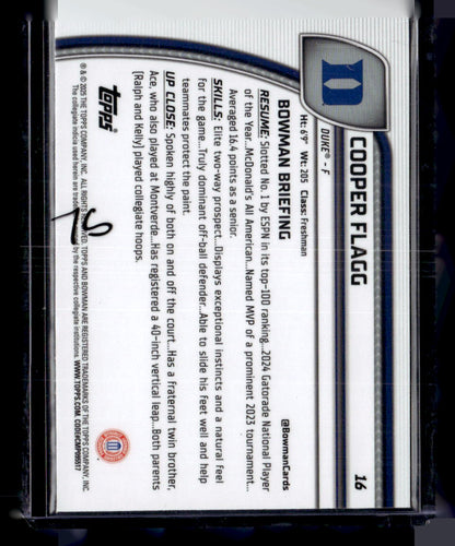 2024-25 Bowman University Chrome #16 Cooper Flagg Black Wave Refractor